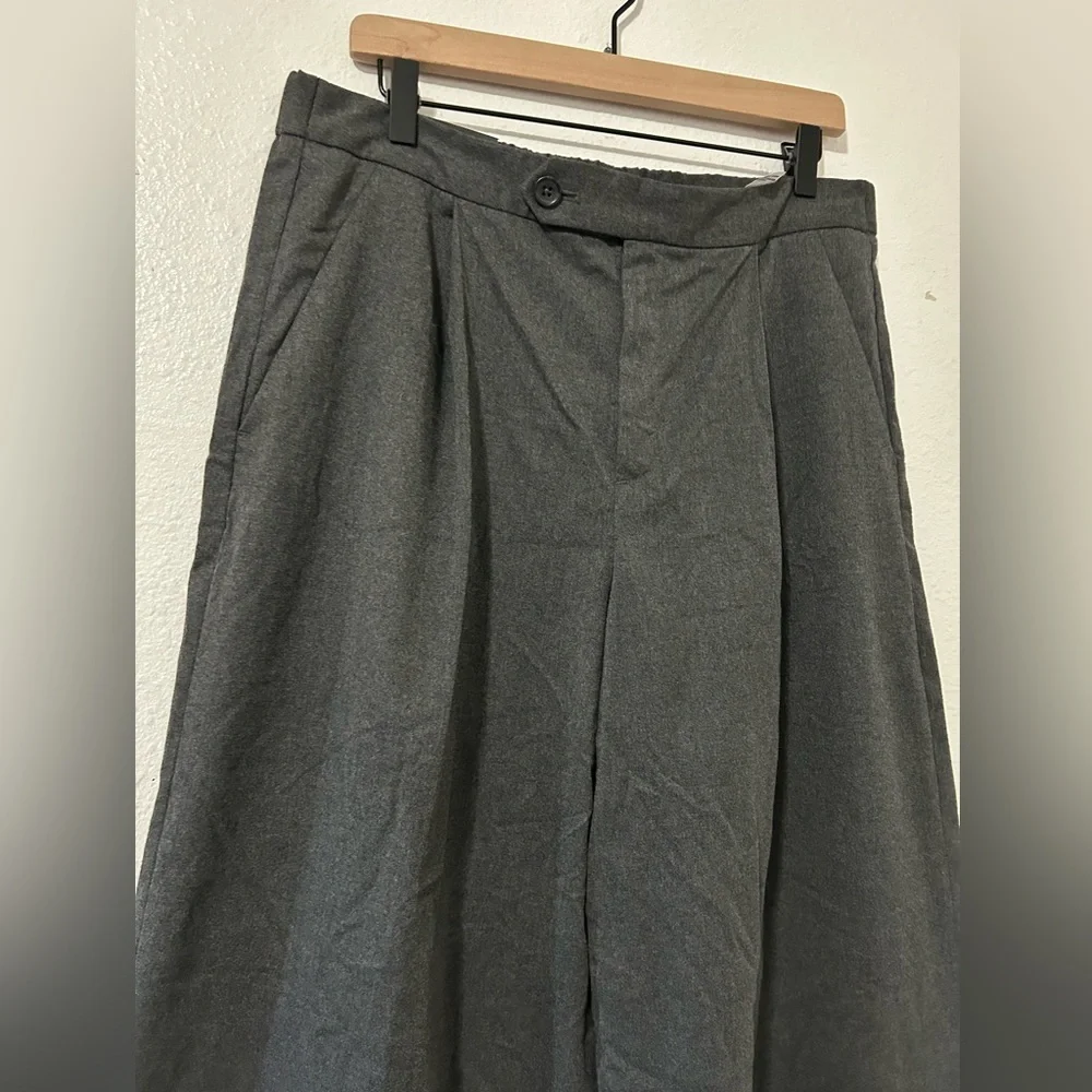 WIDE LEG BITTON TAB FLANNEL PANTS DARK GREY SIZE 12 - Picture 5 of 6